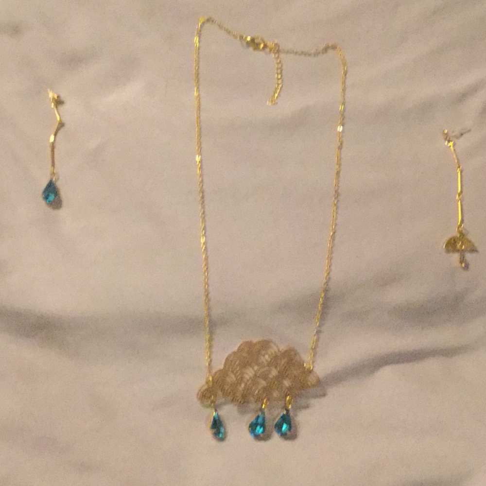 Rain cloud earrings and necklace bundle